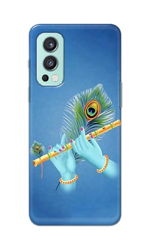 Image of Plastic Printfidaa Printed Hard Back Cover Case For Oneplus Nord 2 5G Back Cover (Flute In Krishna Hands) -112,Blue