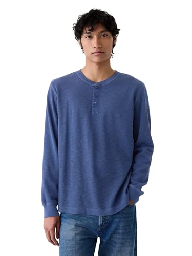 GAP Mens Long Sleeve Waffle Henley Blue S at Amazon Men's Clothing