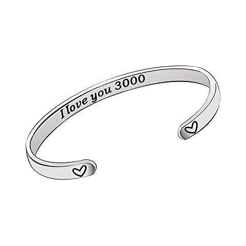 YONGHUI I Love You 3000 Marvel Avenger Fans Birthday Christmas Jewelry Gifts Stainless Steel Adjustable Cuff Bangle Bracelets For Men Women Family Friends Silver Cover