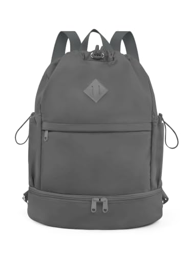 Image of RHDZO Drawstring Gym Backpack with Shoe Compartment & Wet Pocket, Dark Gray