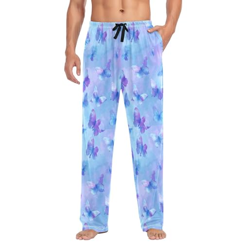 Purple Tie Dye Butterflies Men Cotton Flannel Pajama Pants Mens Lounge Sleep PJ Bottoms S