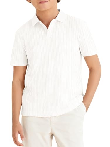Haloumoning Boys Knit Short Sleeve Polo Shirt Kids Summer Casual Shirts School Uniform Golf Tops Tees 5-14Y White