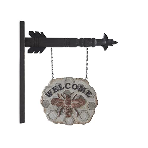 K&K Interiors Señal de bienvenida de panal con reemplazo de flecha de abeja, 10 pulgadas de ancho, gris, resina