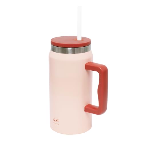 Glad Pioneer Stainless Steel Tumbler with Lid and Straw - Double Walled Insulated Cup with Handle - Leak Resistant & Drinks Stay Cold All Day, 47oz, Rust