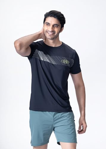 Image of STRCH Men's Activewear T-Shirt | Regular Fit Round Neck Sports T-Shirt | Half Sleeve Gym, Running & Training Tee | UV Protection & Anti-Odour Performance Fabric
