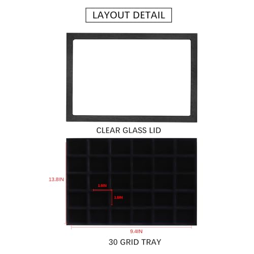 Image of Wudygirl Jewelry Organizer 30 Grid Jewelry Tray with Lid Earring Holder Organizer for Women Ring Earring Bracelet Holder Storage (Pu Black)