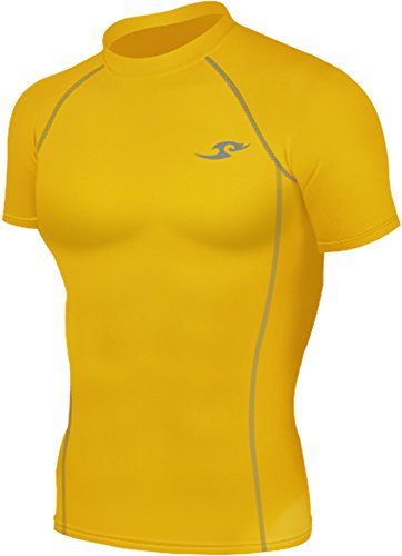 New 068 Yellow Skin Tights Compression Base Layer Short Sleeve Mens T Shirt