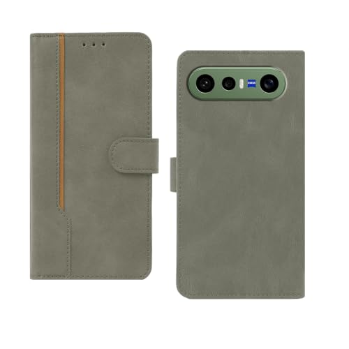 Image of amazon basics Vivo X300FE 5G Flip Cover | Card Pockets Wallet & Stand | Flip Cover for Vivo X300FE 5G (Gray with Beige Strip)
