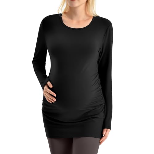 CADITEX Maternity Long Sleeve Shirt for Women Side Ruched Top Black M - image 2
