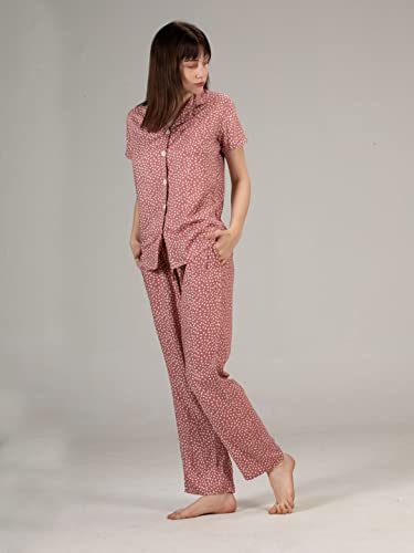 Image of Evolove Women's Polyester Half Sleeves Collared Night Suit Set /Top Pyjama Set Super Soft Comfortable (Nightsuit-Collar-HS-2)