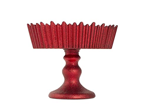 H&H Celebration Alzata in Vetro, Rosso, 15cm, Natale, Festività, Brillante, Chic