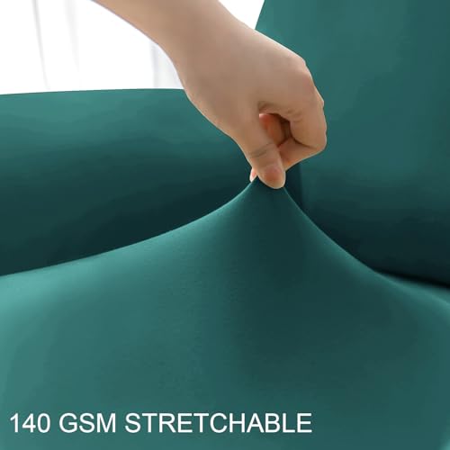 Image of HOKIPO 'SereneSolids' 140 GSM 4-Pieces Elastic Stretchable Recliner Sofa Cover 1 Seater Fully Covered Soft Washable Sofa Slipcovers Furniture Protector, Teal (NEW2-4740-TEAL)