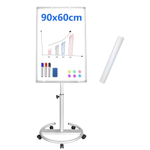 JUMUBOARD Magnetic Whiteboard on Wheels with Rolling Stand 90 x 60 cm