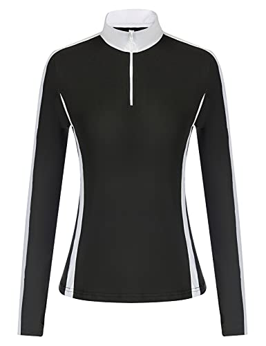 Women Long Sleeve Polo Shirts Dry Fit Golf Apparel Lady Tennis Outdoor Tops Casual Work Sports Polo Black XL
