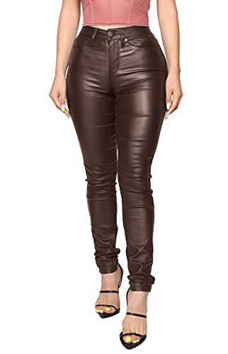 WAYRUNZ Womens High Waisted Stretch Faux Leather Pants PU Coated Legging Juniors (020-dark Coffe 5)