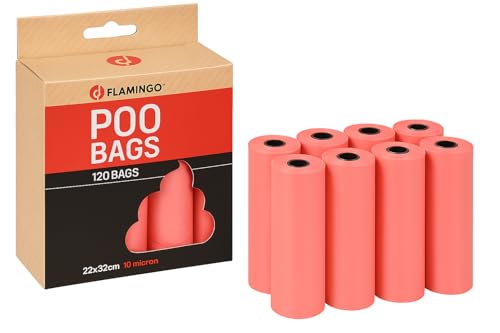 Sacchetti cane cacca – 120 pezzi biodegradabili – 22x32 cm – Colore rosa – Flamingo
