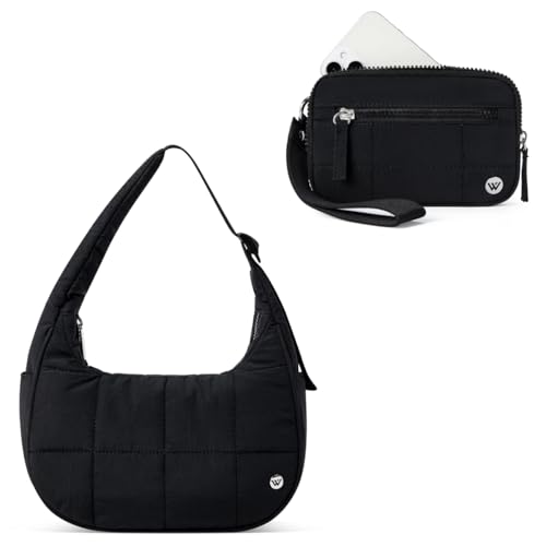WESTBRONCO Small Puffer Crescent Shoulder Bag for Women and Wristlet Wallets for Women