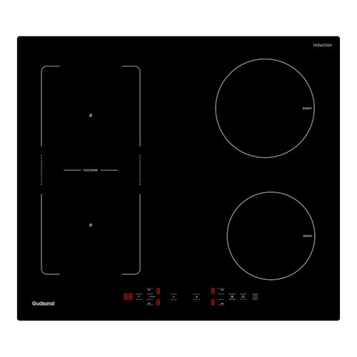 Gudsunal Plaque induction 4 feux, Table de Cuisson Encastrable,7200W, Zone Flexible,9 niveaux de chauffage,Boost, Minuterie, Arrêt automatique, Verrouillage...