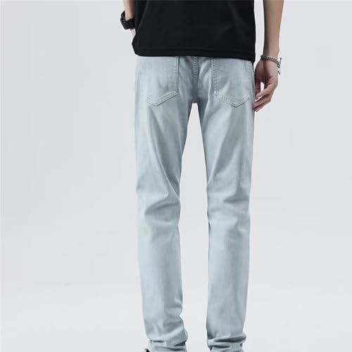 Men’S Slim Fit Straight Elastic Tear Denim Pants Elastic Waist Lightweight Ankle Length Trendy Button Detail Jeans3