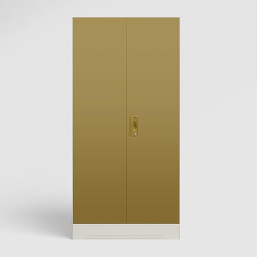 Image of Godrej Interio Almirah Slimline 2-Door Steel Almirah, Cupboard for Clothes (Alpine White and Amber Green Matte), 1-Year Warranty, 1 Locker, 4 Shelves
