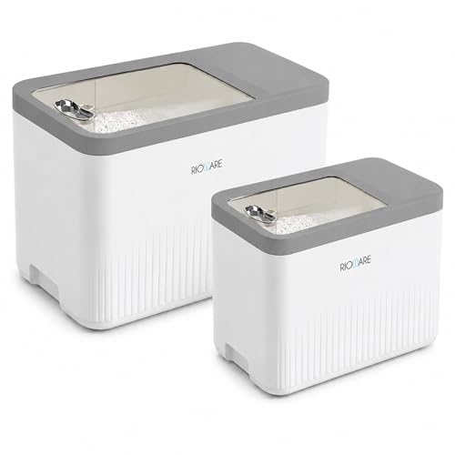 Image of Rioware Rice Storage Container- 10Kg+5Kg (Set of 2) Kitchen Dispenser Set Containers | Airtight Moisture Proof Plastic Grain Dispensers | Rotating Daal Store Box - Greyish White Ricelux