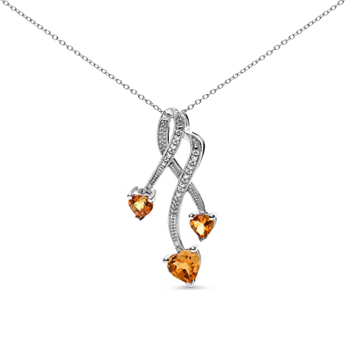 Haus of Brilliance .925 Sterling Silver 3-Stone Heart Shape Citrine and Diamond Accent Spiral Drop 18" Pendant Necklace (H-I Color, SI1-SI2 Clarity)