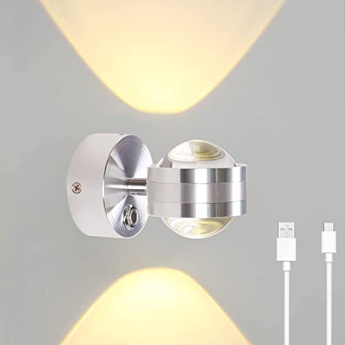 Wandleuchte Innen, Wandlampe Ohne Stromanschluss und Bohren, Dimmbar Wandleuchten mit Akku, Touch Control für Schlafzimmer Treppen Badezimmer Wohnzimmer (Silber, Warmweiß)