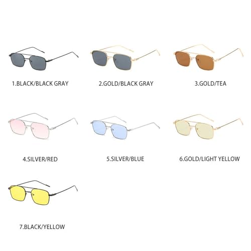willochra Fashion Square Pilot Sunglasses Women Men Trendy Retro Gold Metal Double Bridge Outdoor Sun Glasses UV4003