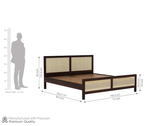 Image of Solid Sheesham Wood King Size Cot Bed Without Storage for Bedroom - Wooden King Size Cot for Bedroom - Solid Wooden Double Bed Palang for Home (Noah Walnut)