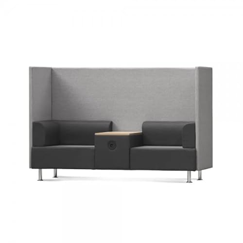 Rocada BeSoft, Modulares 2 Sitz Sofa, mit zentralem Tisch, Elektroanschluss und 3-seitigem Sichtschutz, 200x137x68 cm, Schwarz-Grau