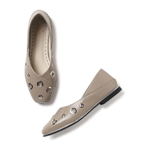 Marc Loire Women’s Embellished Smart Casual Flat Ballerina Shoes | Slip on Ballet Flats with Comfortable Sole | Trendy Footwear (Beige, UK Footwear Size System, Adult, Women, Numeric, Medium, 4)