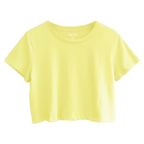 Image of Womens 100% Cotton Crop Tops Short Sleeve Crewneck Loose Fit Basic Tee Summer Casual Workout T-Shirt Fashion Clothes