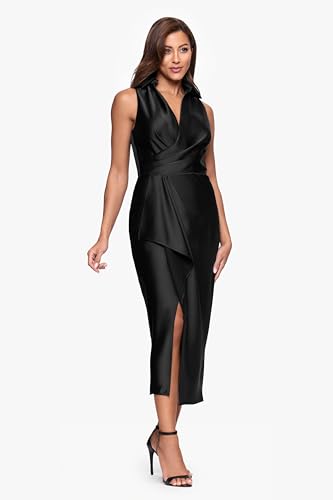 Xscape Women's Midi Satin Collared Top Dress2