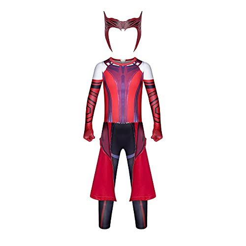Maximoff Super Heroine Kids Costume Halloween Cosplay Red Cloak with Headpiece 5-12 Years