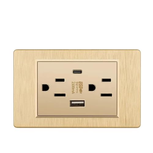 Prise dorée brossée 118Type avec chargeur USB C haute performance