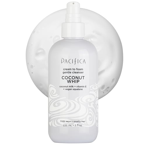 Pacifica Coconut Whip Cream to Foam Face Wash - Gentle Hydrating Facial Cleanser for Dry & Sensitive Skin, Moisturizing Daily Face Wash, Non-Comedogenic Vegan & Cruelty-Free, Dermatologist Tested 8oz