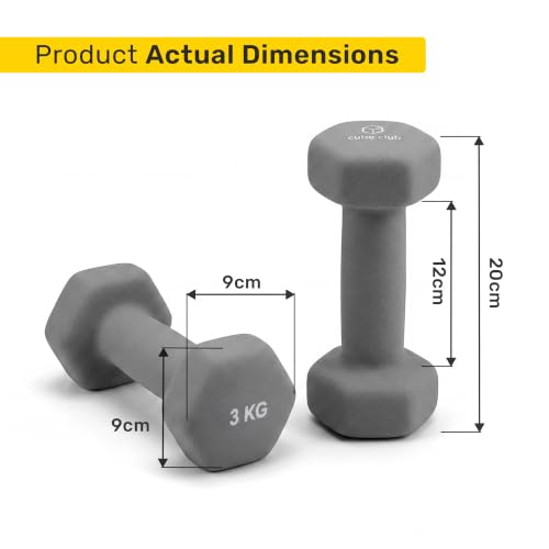 Image of The Cube Club Neoprene Dumbbells Set 3kg x 2 for Women & Men | Anti-Slip Hex Dumbbellsset for home workout| Gym Equipment for Home Workout, Yoga, Pilates& Strength Training - Grey6kg
