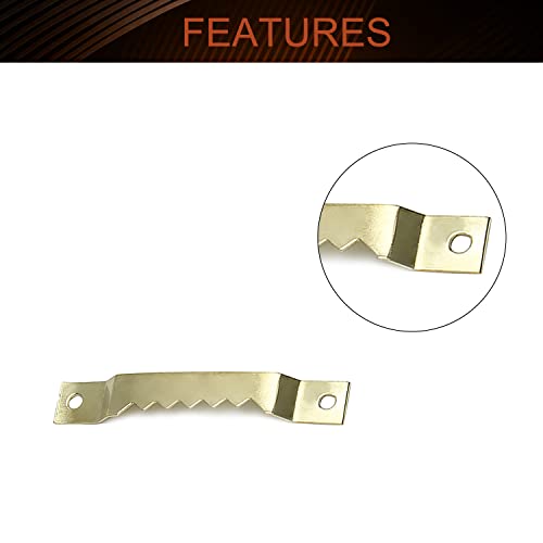 Image of MroMax 10PCS Sawtooth Picture Hangers Iron Picture Hangers 2.56 inch x 0.39 inch Double Hole Picture Frames Hangers for Hanging Clock Paintings Artwork Picture Frame Hook Photos Gold