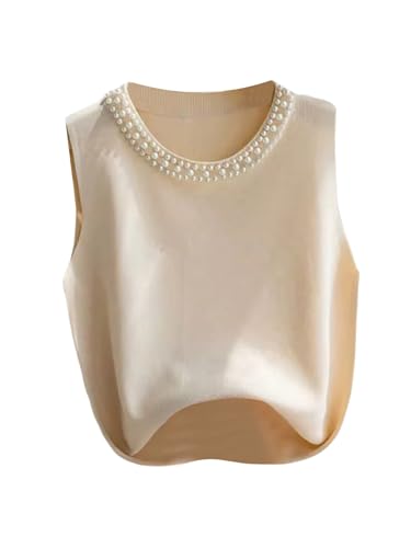 Verdusa Women's Plus Size Pearl Sweater Vest Autumn Outfits Elegant Knit Tops4