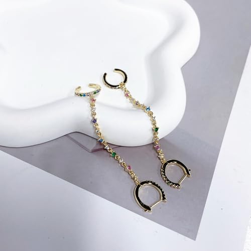 Minimalist Cuff Small Hoop Cubic Zirconia Chain Climber Crawler Earrings for Women Cartilage 925 Sterling Silver Post Hypoallergenic Fashion Threader Crystal Huggie Clip Hoops Gifts Bff Birthday Her3