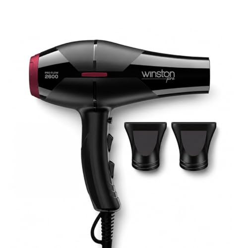Image of Winston Pro Flow 2600 Watt Professional Hair Dryer with 3 Heat, 2 Speed Settings & 1 Cool Shot Interchangeable Nozzles for Smooth Salon Styling for Men & Women, All Hair Types