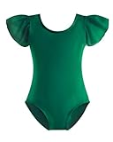 Stelle Girls Leotards Black Ballet Dance Leotards Ruffle Short Sleeve Gymnastics Outfits(Toddler/Little Kid/Big Kid) (Green,85)