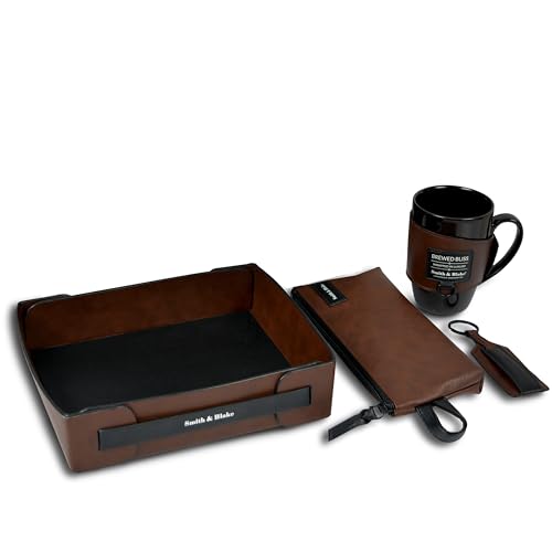 Image of Smith & Blake - Luxurious Workspace Wonders Gift Set - Desk Tray, Leatherette Wrapped Coffee Mug, Pouch, Keyring - Best Gift for Your Loved Ones - Premium & Affordable Gift Box - Brown