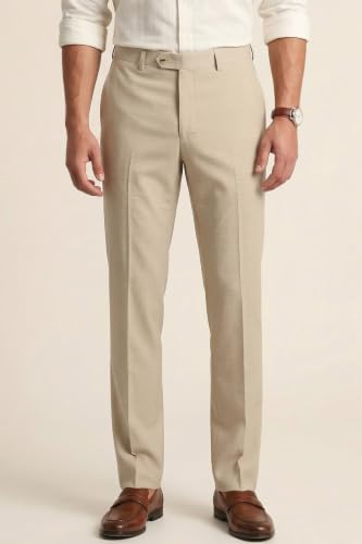Image of Peter England Men's Slim Fit Mid Rise Premium Formal Stretchable Knit Super Trouser | Comfort Lycra | 360-Degree Stretch