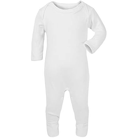 Floordrobe Clothing Sleepsuit Romper Suit Long Sleeve for Boy Girl Baby Toddler Plain Soft Cotton (White, 0-3 Months) Cover