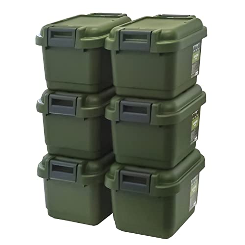 ジェーイージェーアステージ 収納ボックス 日本製 簡易密閉型 パッキン付き アウトドア キャンプ スツール 耐荷重100kg 積み重ね グリーン 幅44×奥行40×高さ38cm 6個セット