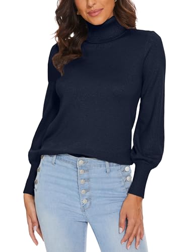 Image of Spicy Sandia Women's Turtleneck Sweaters Pullover Knit Tops Navy Blue 2XL