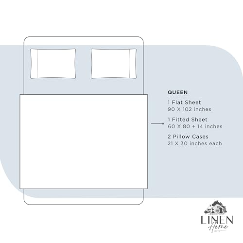 Image of Linen Home 100% Cotton Percale Sheets Queen Size, Blue Duck Egg, Deep Pocket, 4 Pieces Set - 1 Flat, 1 Deep Pocket Fitted Sheet and 2 Pillowcases, Crisp Cool and Strong Bed Linen