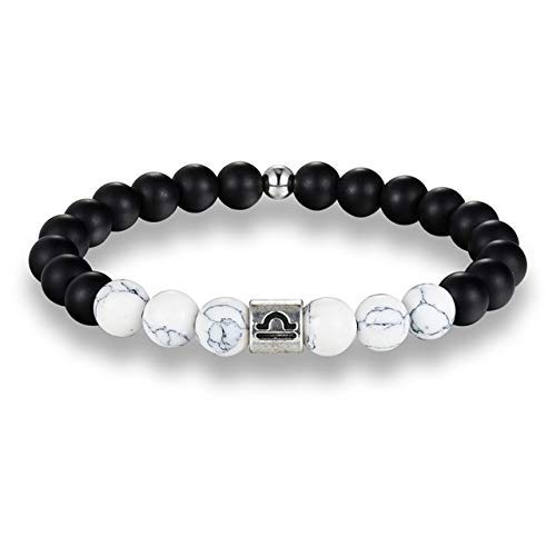 EDMIRIA Natural Howlite Matte Agate Semi Precious Stones Zodiac Sun Sign Constellation Handmade Bracelet - Zodiac Sign Charm Bracelet for Men & Women (Libra) (B0849YJ7F1) Amazon Price History, Amazon Price Tracker