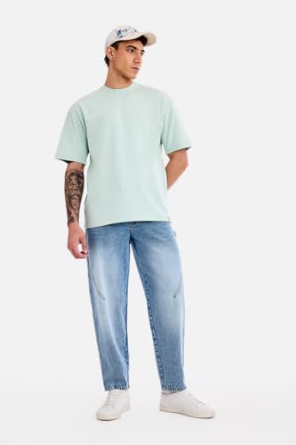 Image of SNITCH Men Jeans Streetwear | Balloon Fit Mid Rise & Acid Wash Design | 100% Cotton Breathable Fabric & Wide Leg Style for Urban Explorer & Casual Everyday Outings